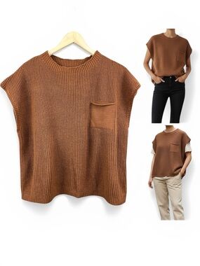 Knit Sweater Short Sleeve Brown Size XL